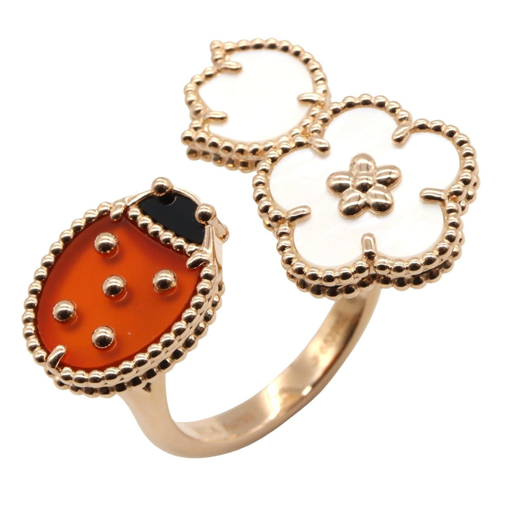 Lucky Spring Entree Les Doors Ring 18K Rose Gold with Carnelian Onyx and Mother of Pearl