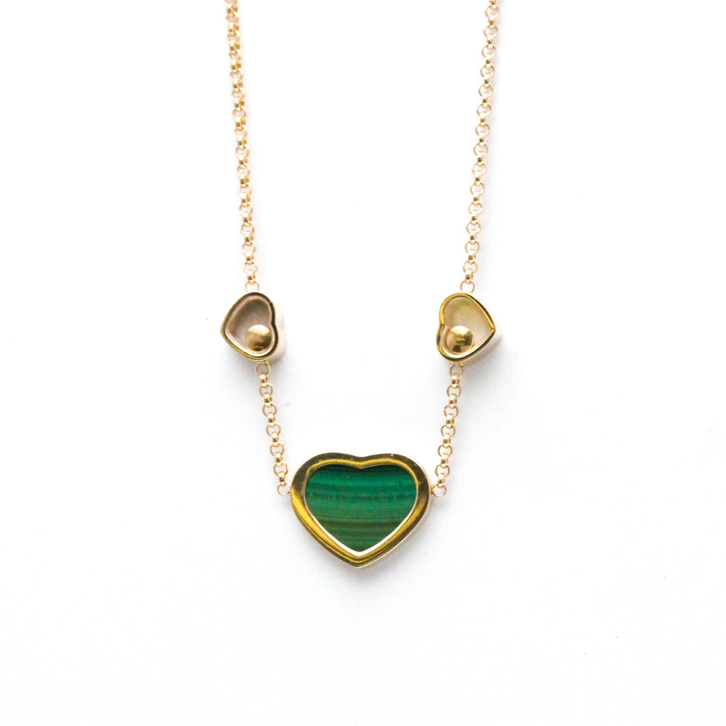 Pendant Necklace 18K Rose Gold with Diamond and Malachite