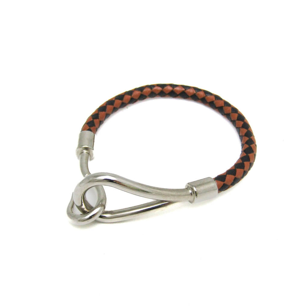 Jumbo Bangle Leather and Metal Black Brown Silver Bracelet