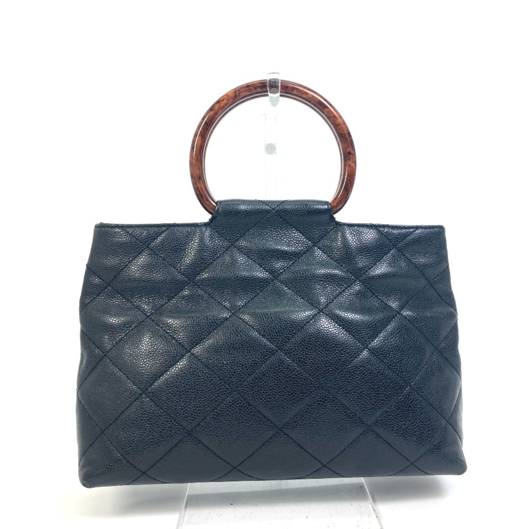 Vintage Wooden Ring Tote Quilted Caviar Large