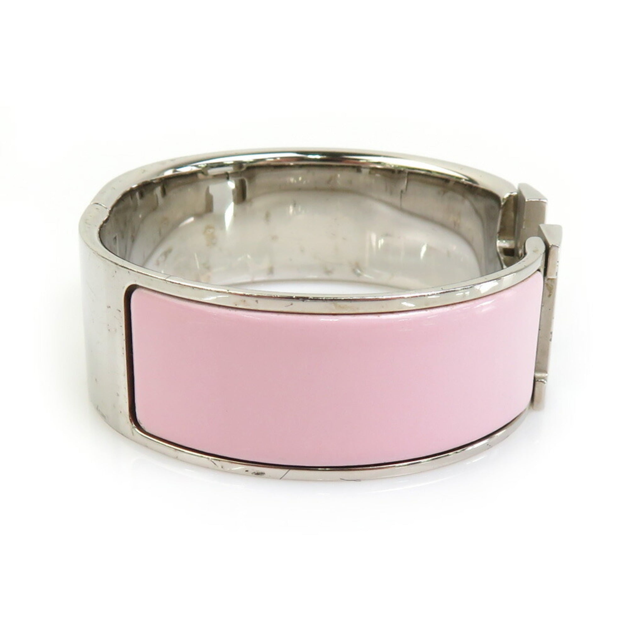 Bangle Enamel and Metal Light Pink and Silver Bracelet
