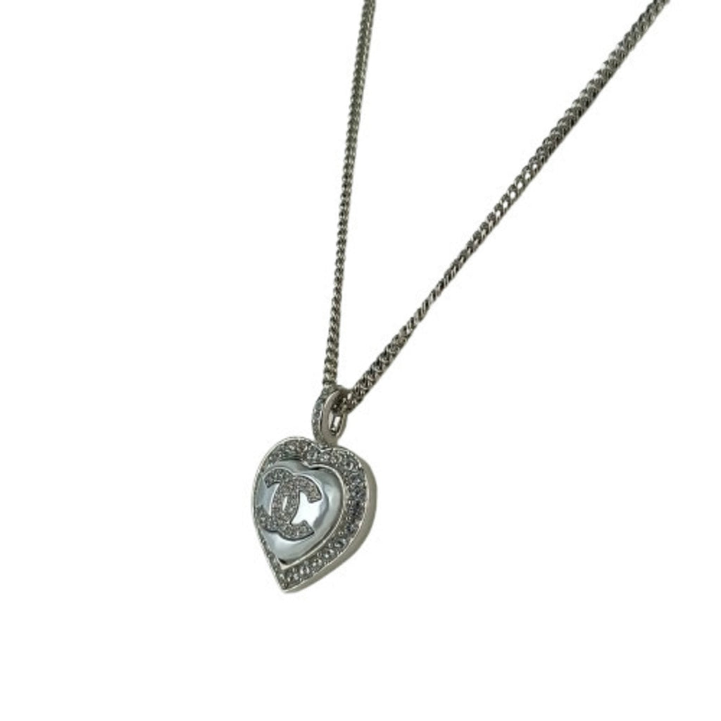 CC Logo Heart Pendant Necklace Silver-Tone Metal