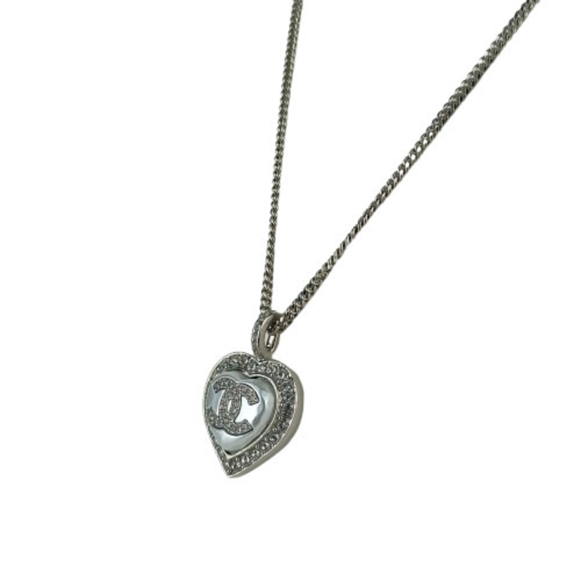 CC Logo Heart Pendant Necklace Silver-Tone Metal