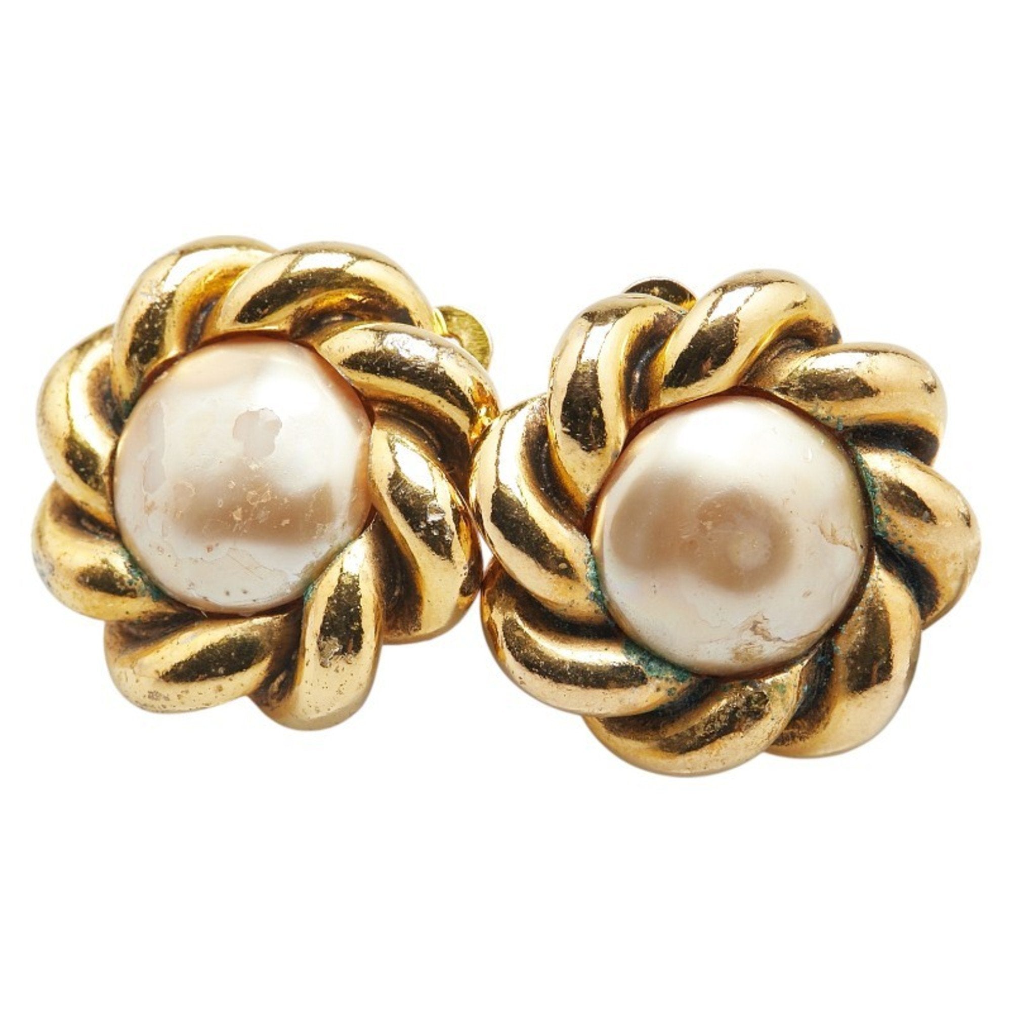 Vintage Clip-On Earrings Pearl Clip-On Gold-Tone Metal