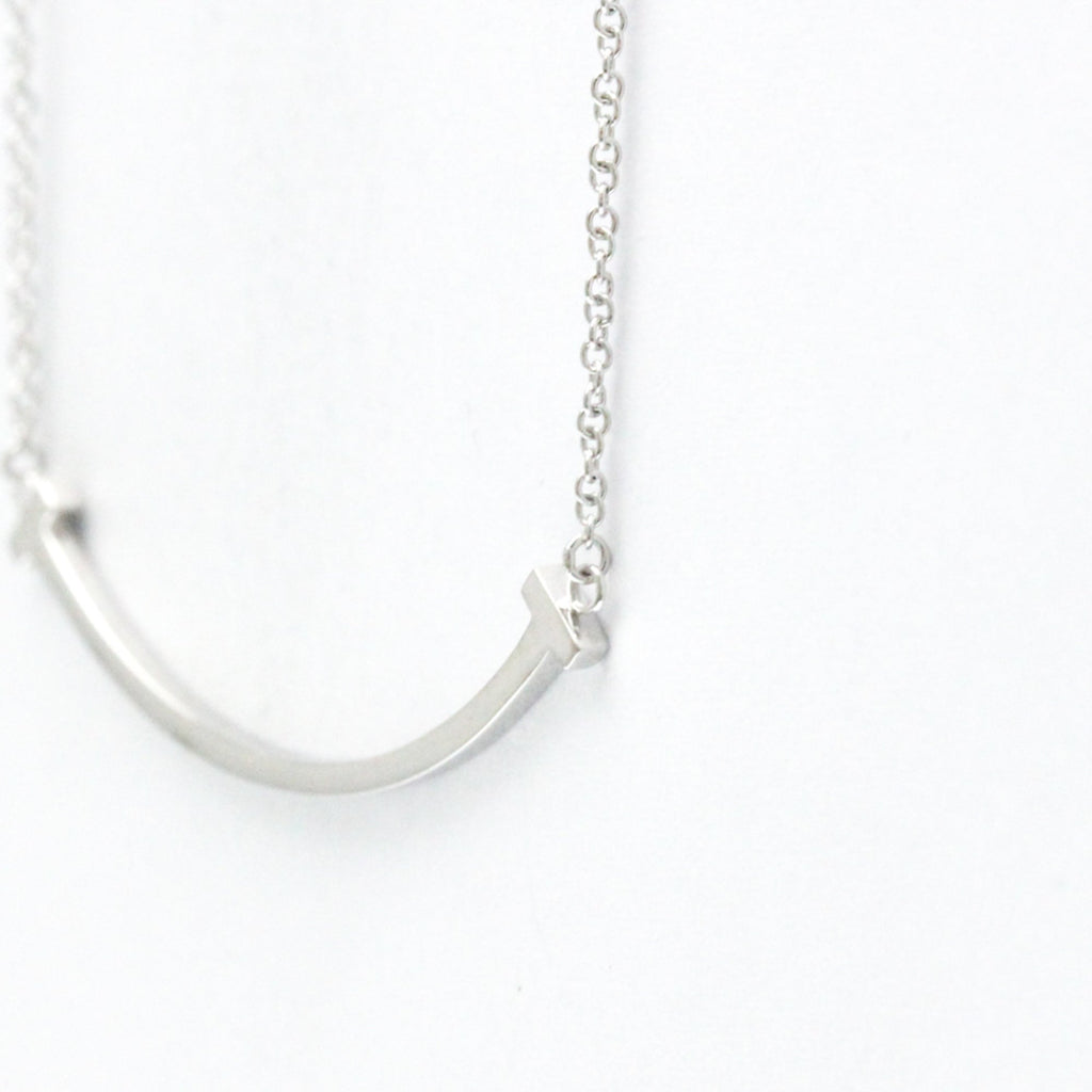 T Smile Pendant Necklace Sterling Silver with 18K White Gold