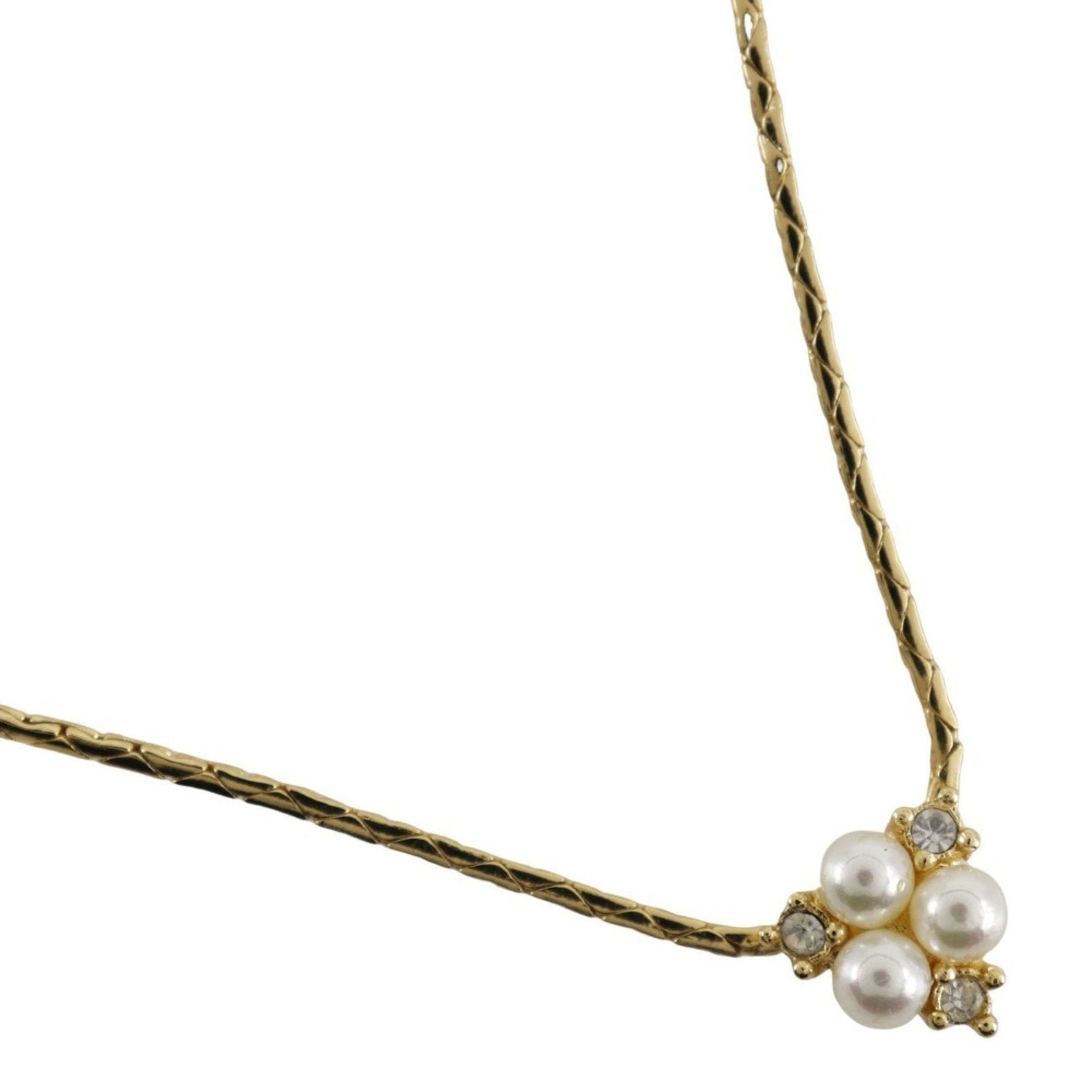 Pendant Necklace Gold and Artificial Pearl and Rhinestone