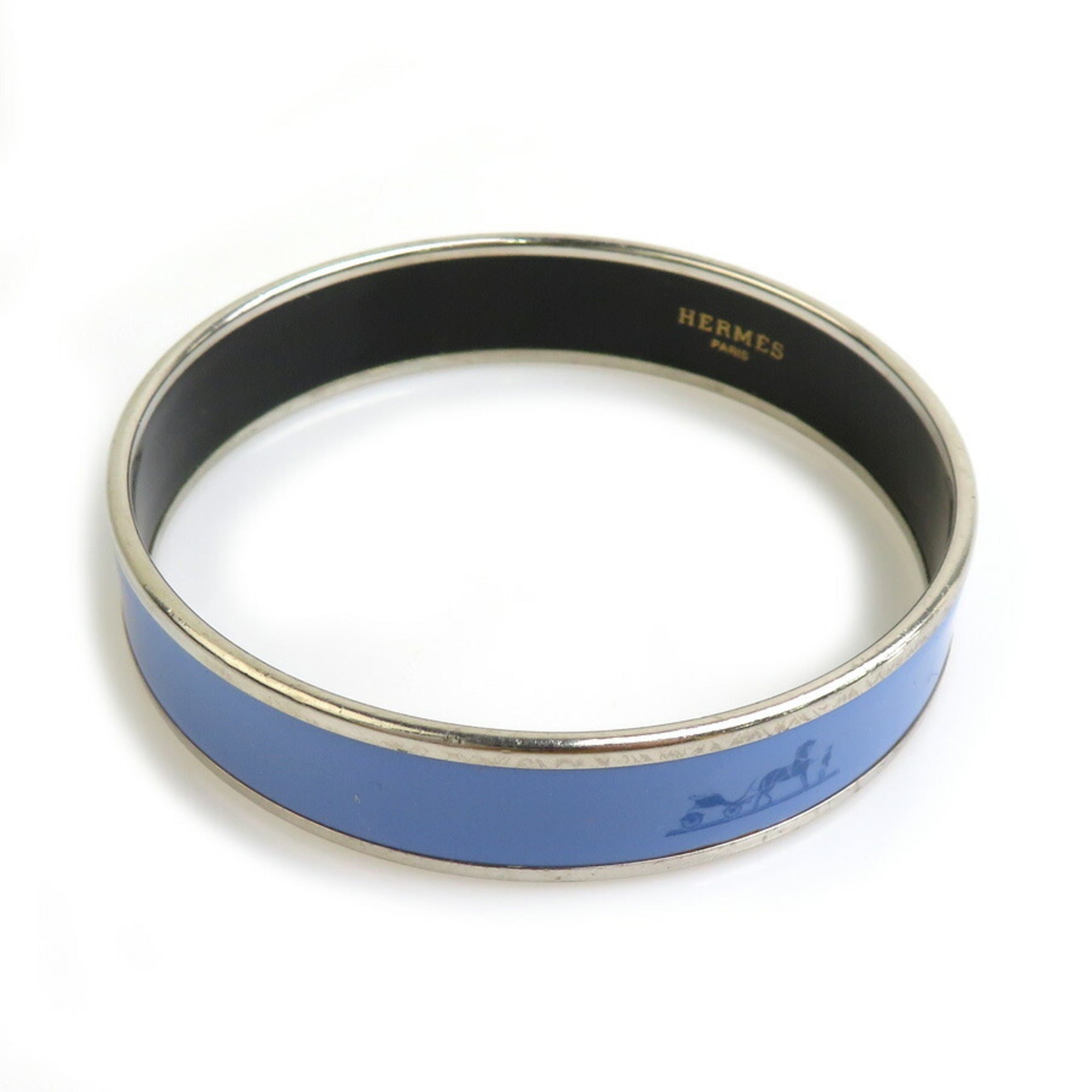 Bangle Enamel and Metal Blue and Silver Bracelet