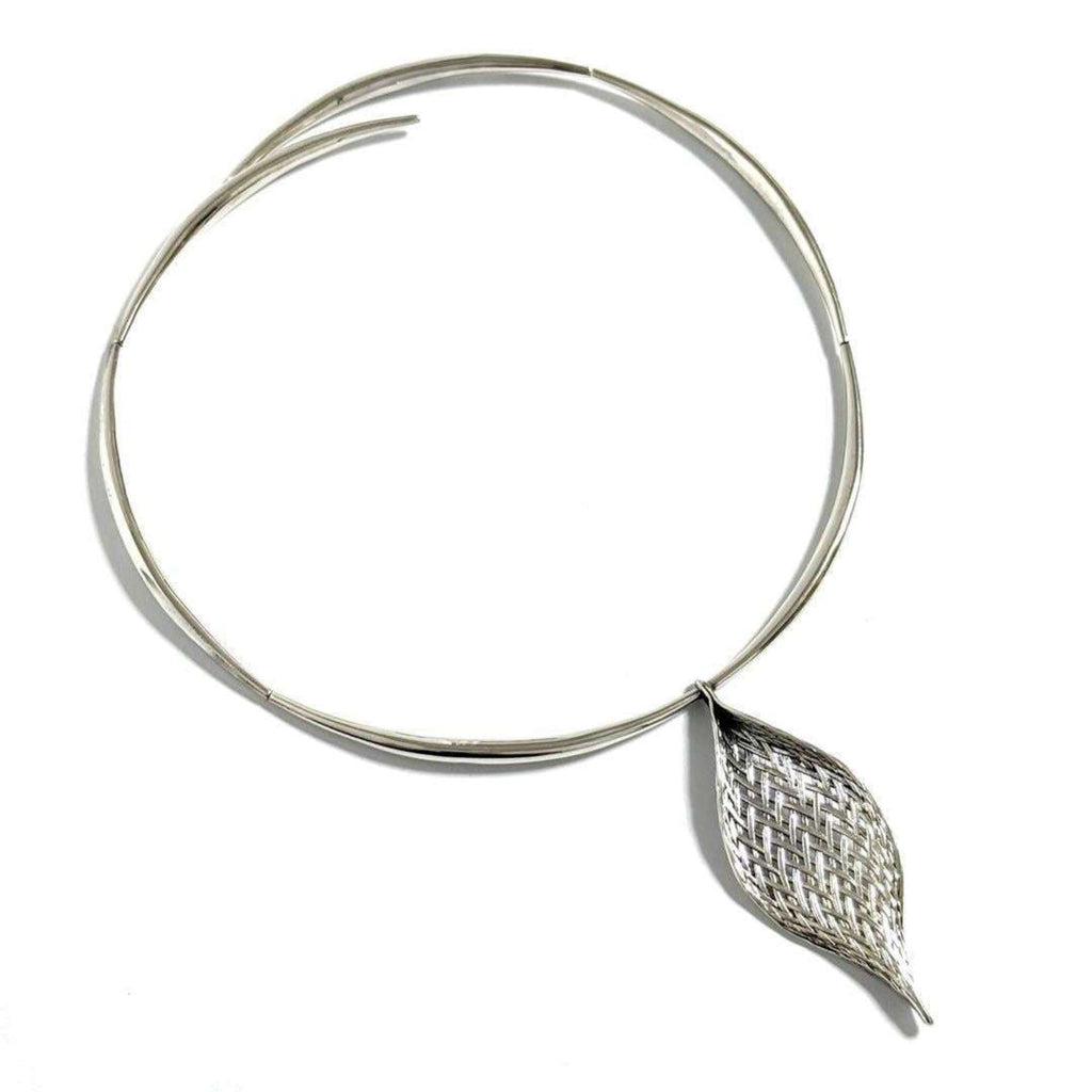 Mesh Leaf Pendant Necklace Sterling Silver