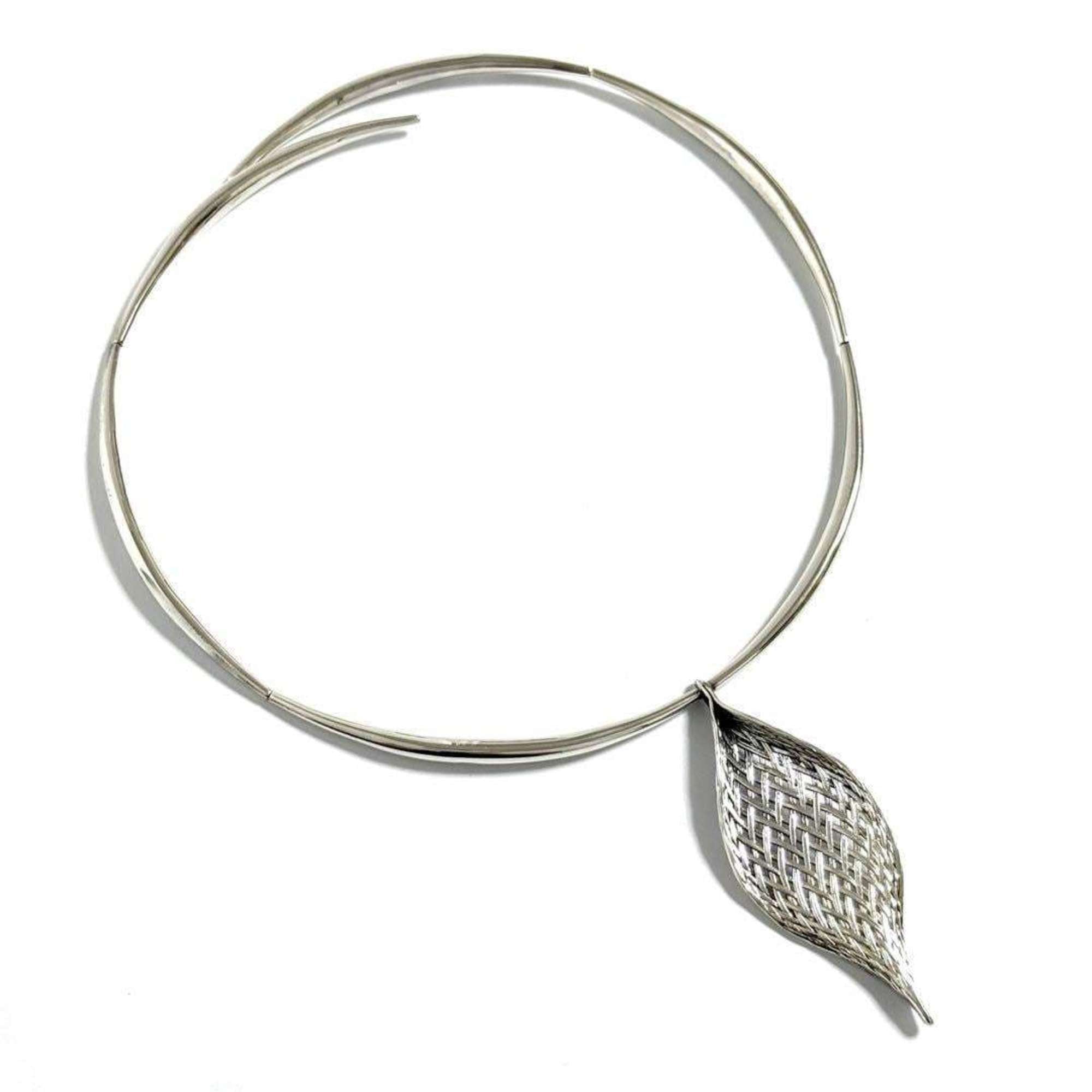 Mesh Leaf Pendant Necklace Sterling Silver