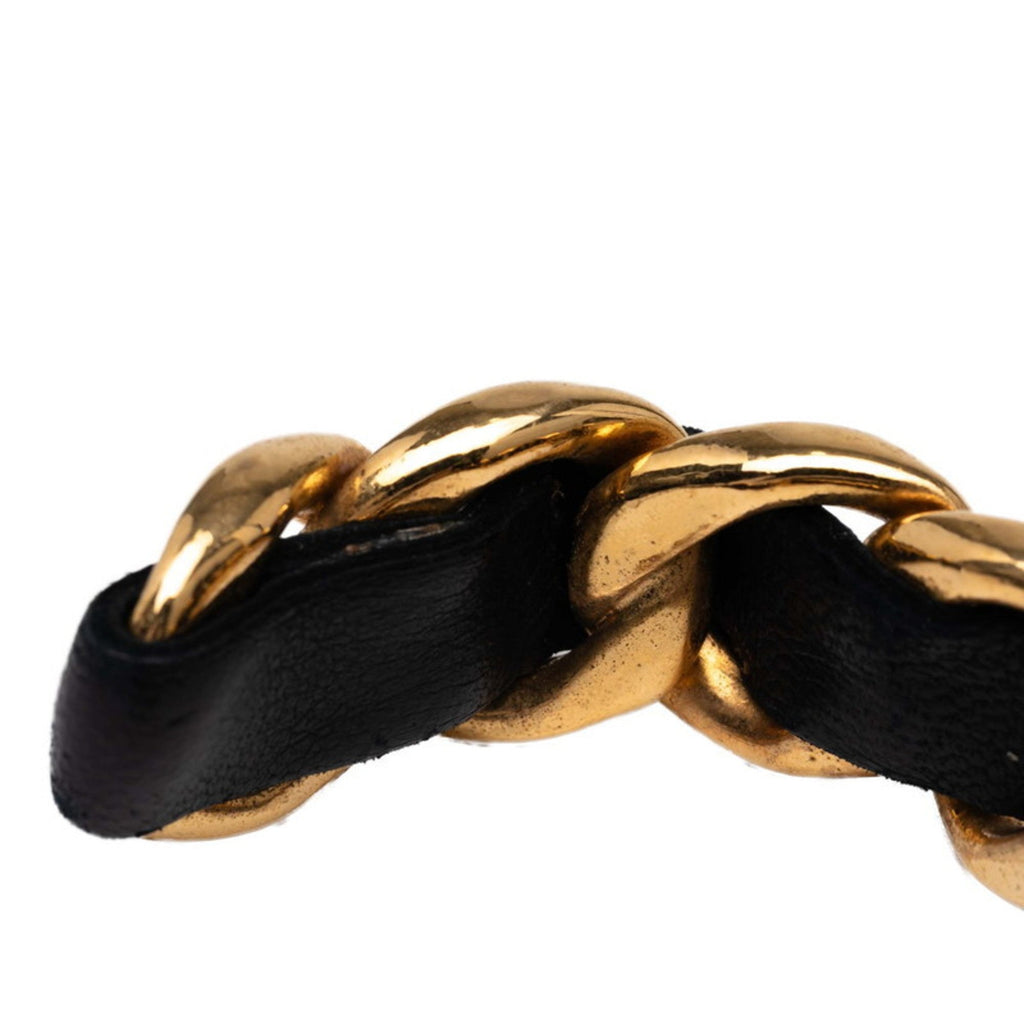 Chain Motif Bracelet Leather Black and Gold