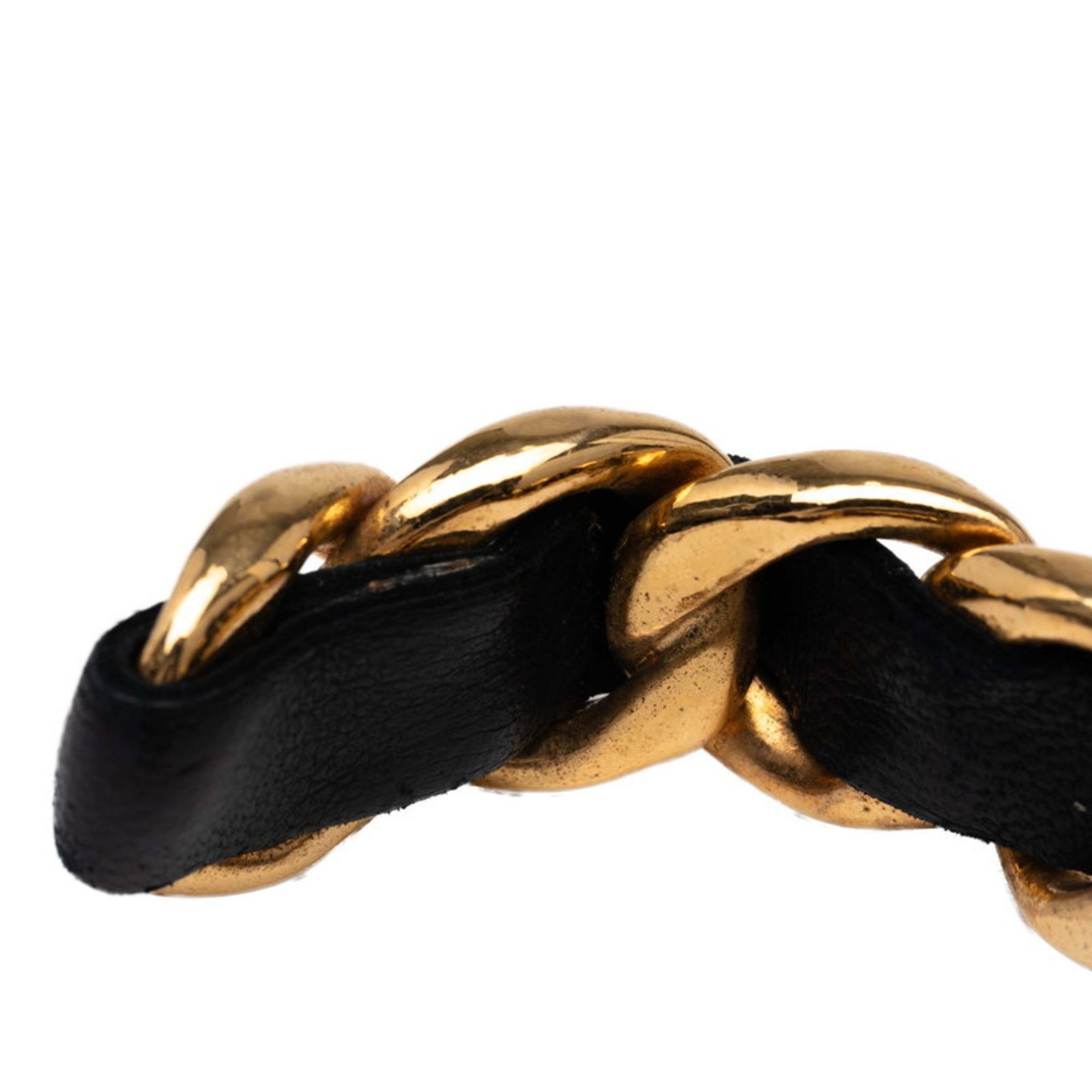 Chain Motif Bracelet Leather Black and Gold