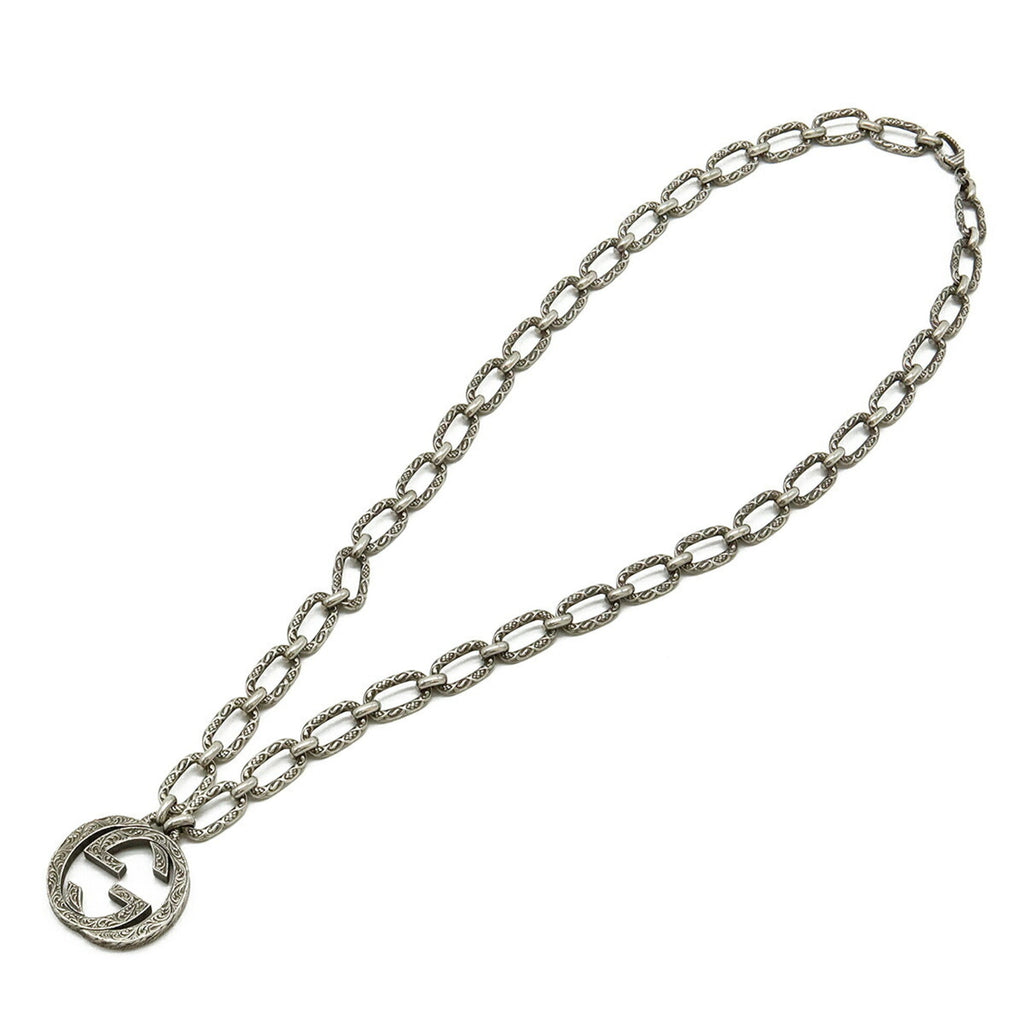 Arabesque Interlocking G Motif Pendant Necklace Sterling Silver Large