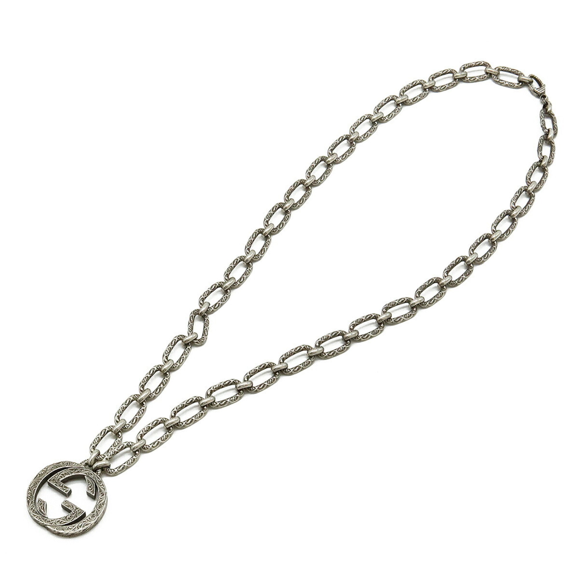 Arabesque Interlocking G Motif Pendant Necklace Sterling Silver Large