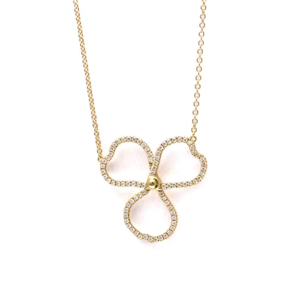Open Paper Flower Pendant Necklace 18K Rose Gold with Diamond