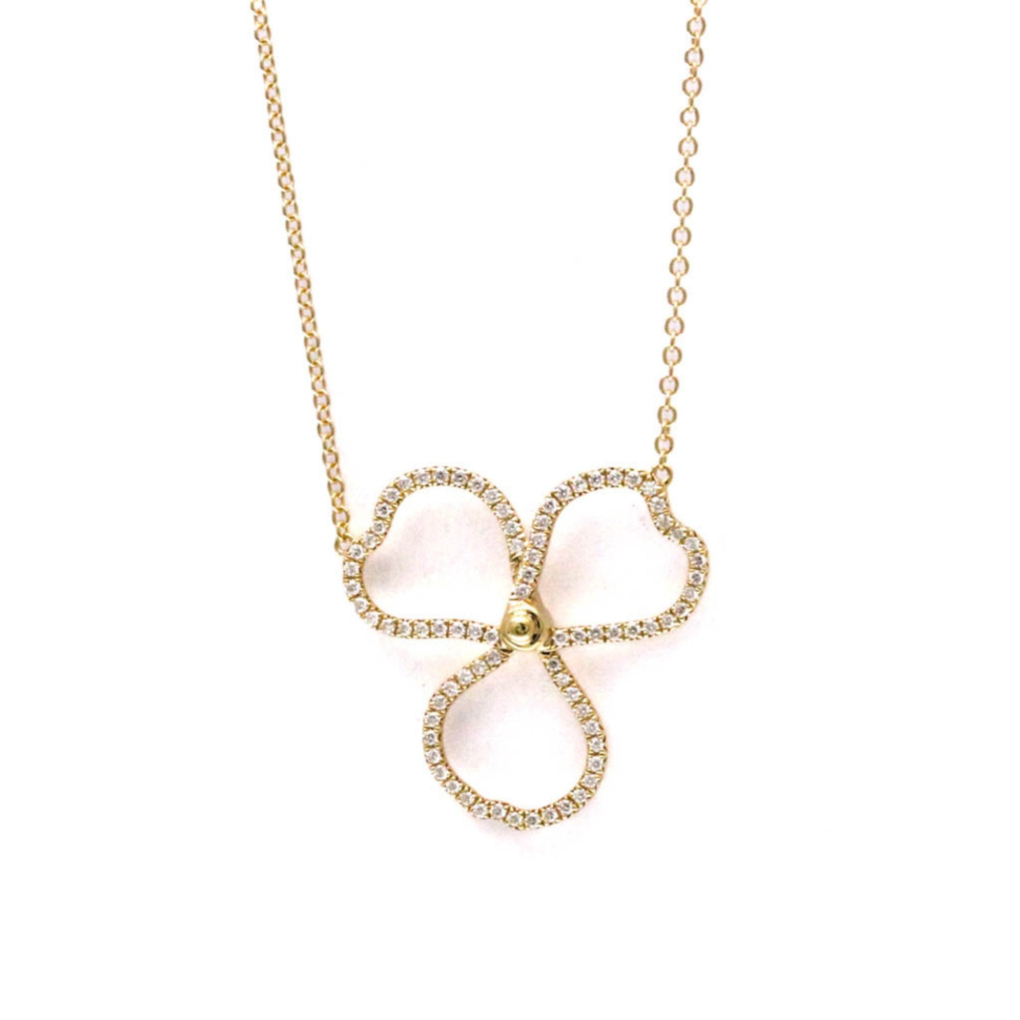 Open Paper Flower Pendant Necklace 18K Rose Gold with Diamond