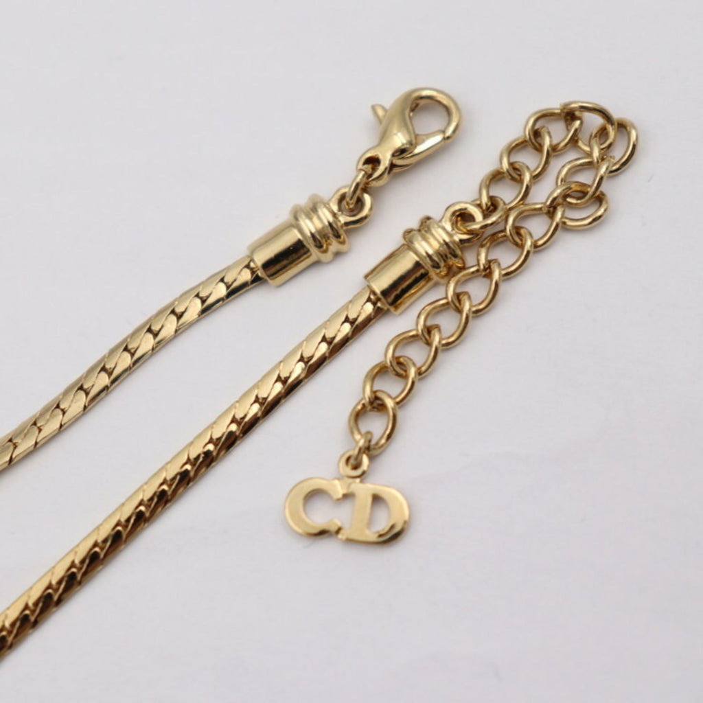 Pendant Necklace Metal and Rhinestone Black and Gold