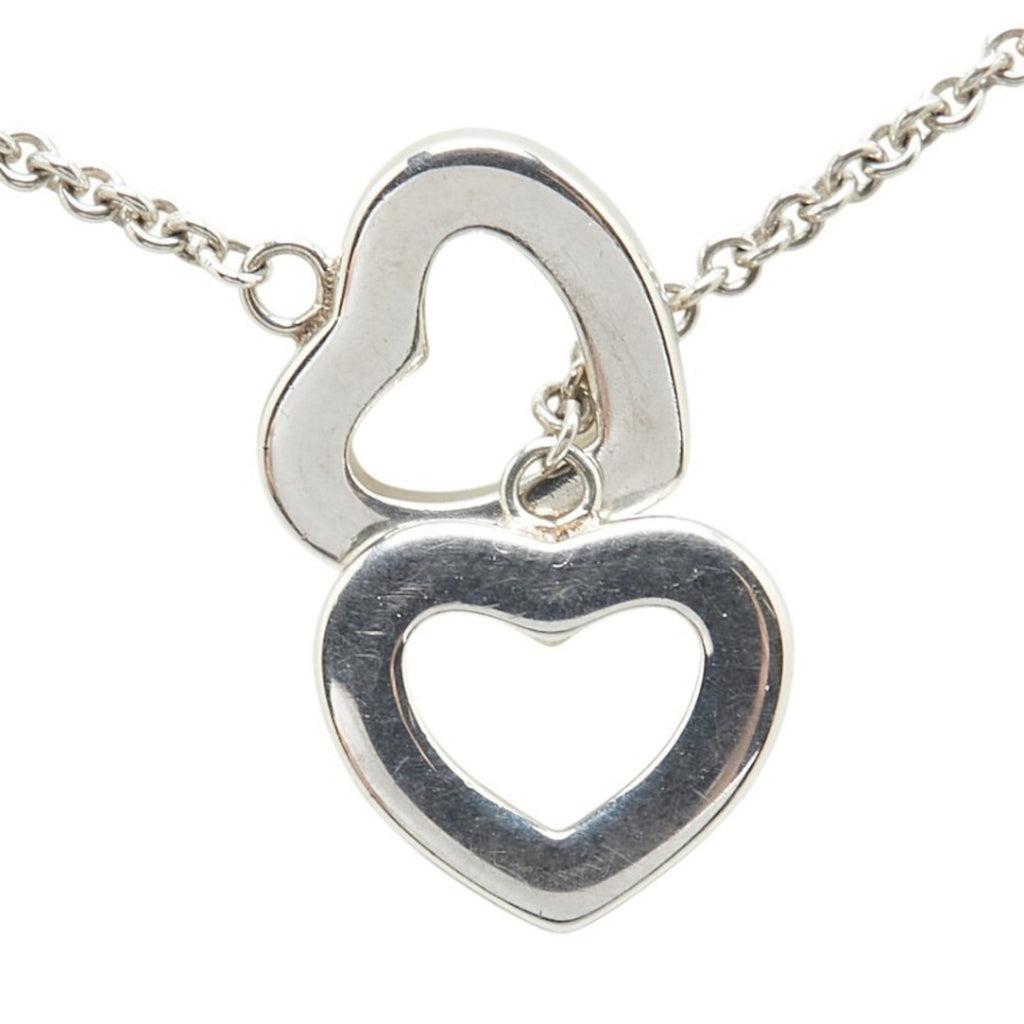 Heart Link Lariat Pendant Necklace Sterling Silver