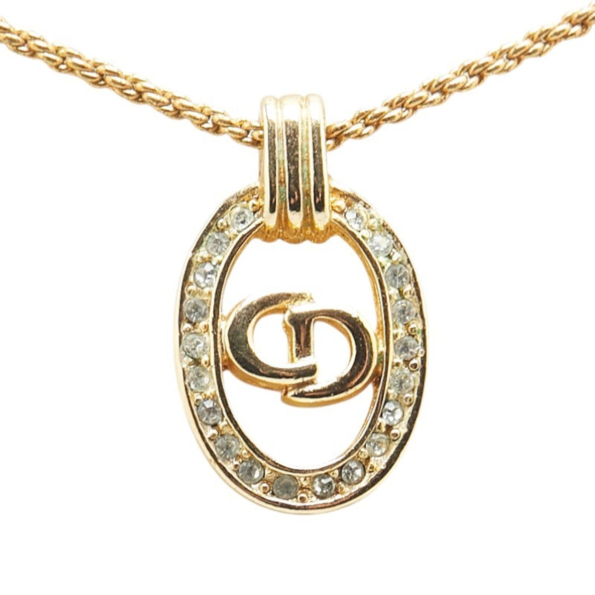 Pendant Necklace Gold with Rhinestone Oval Circle