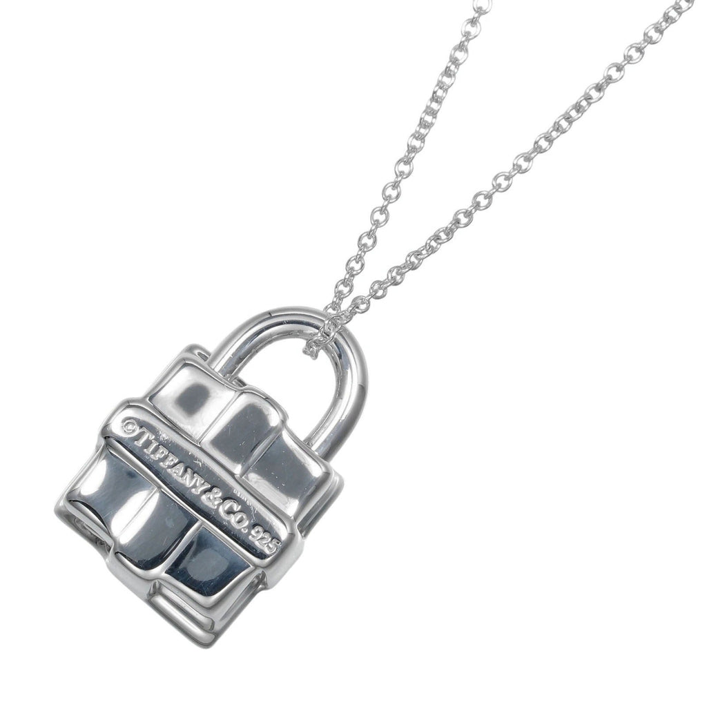 Ribbon Box Lock Pendant Necklace Sterling Silver