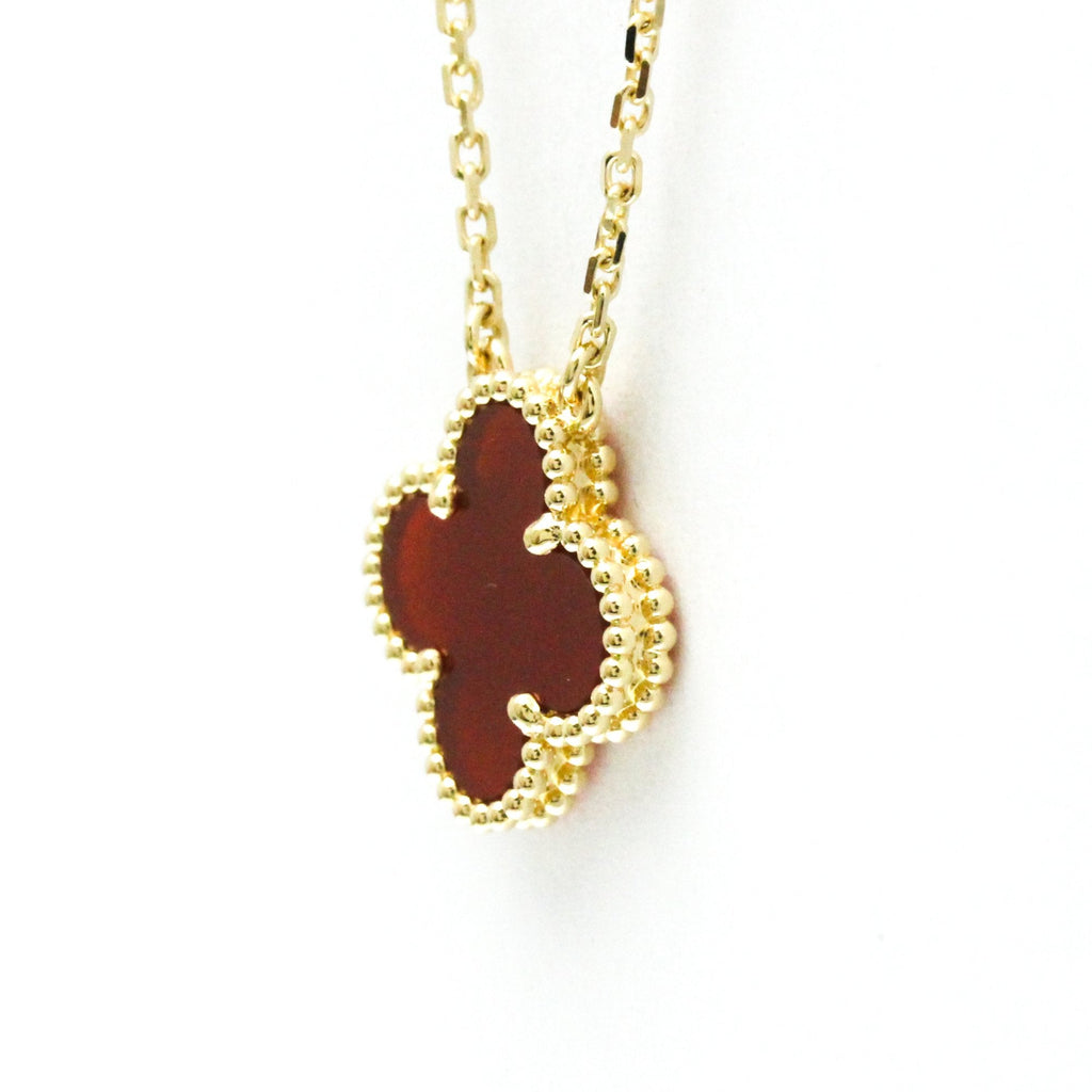 Vintage Alhambra Pendant Necklace 18K Yellow Gold and Carnelian