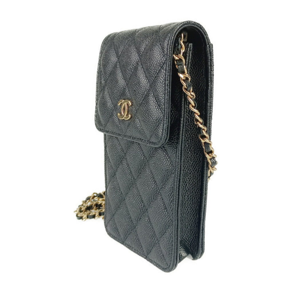 Crystal CC Flap Phone Holder Crossbody Bag with AirPods Pro Case Quilted Caviar