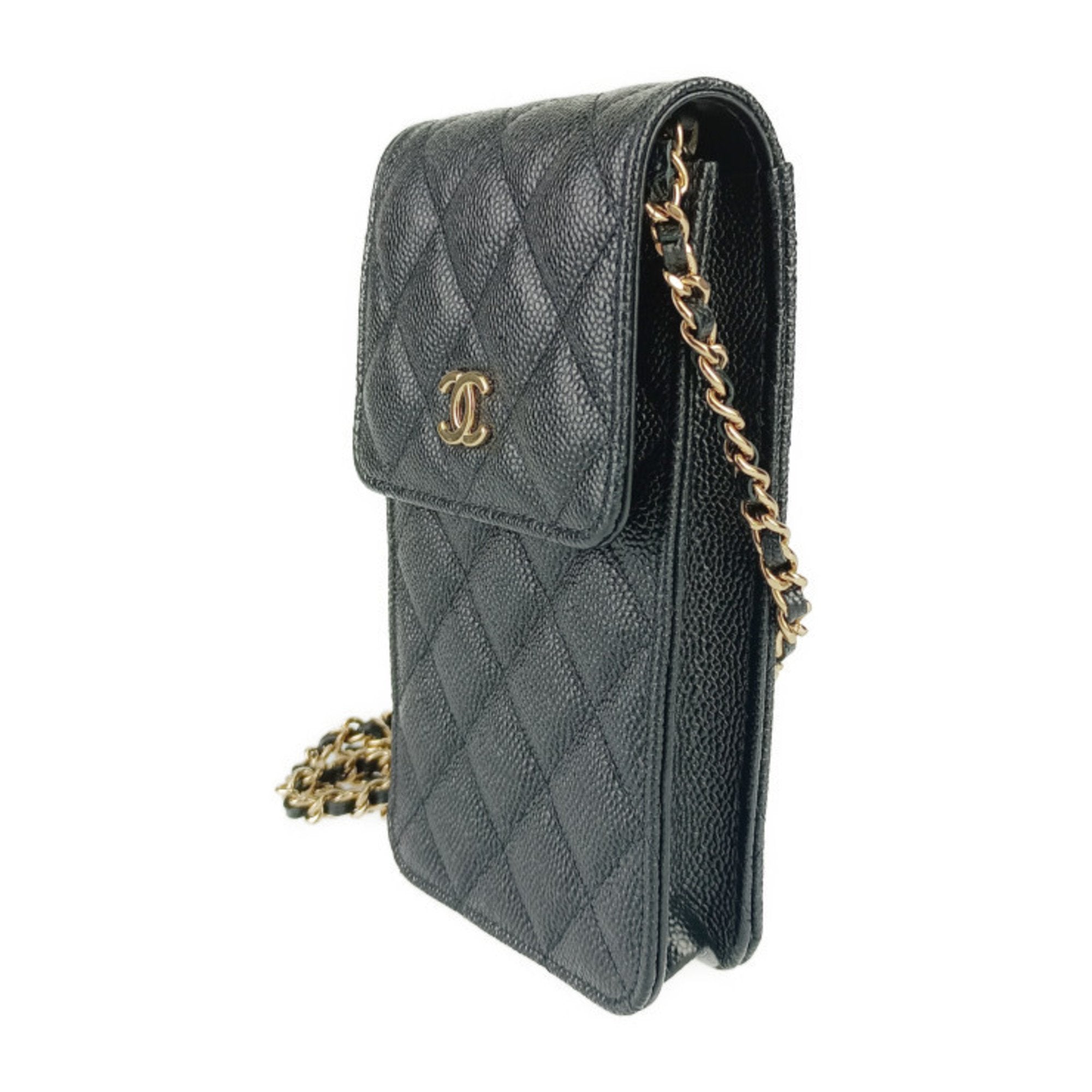 Crystal CC Flap Phone Holder Crossbody Bag with AirPods Pro Case Quilted Caviar