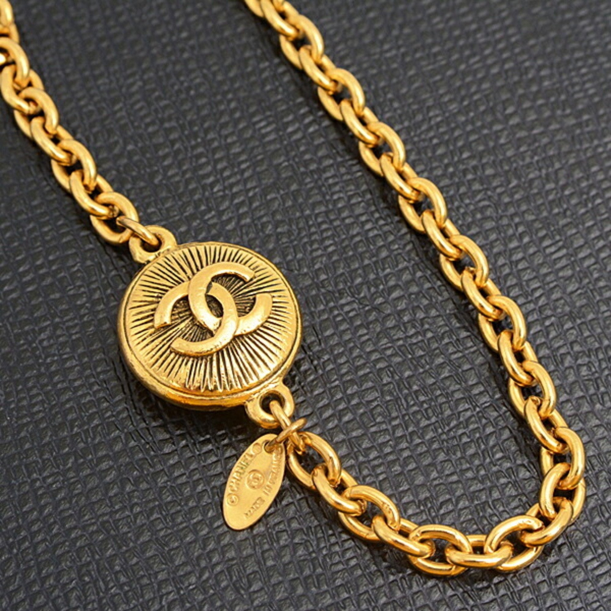 CC Logo Chain Pendant Necklace Gold-Tone Metal
