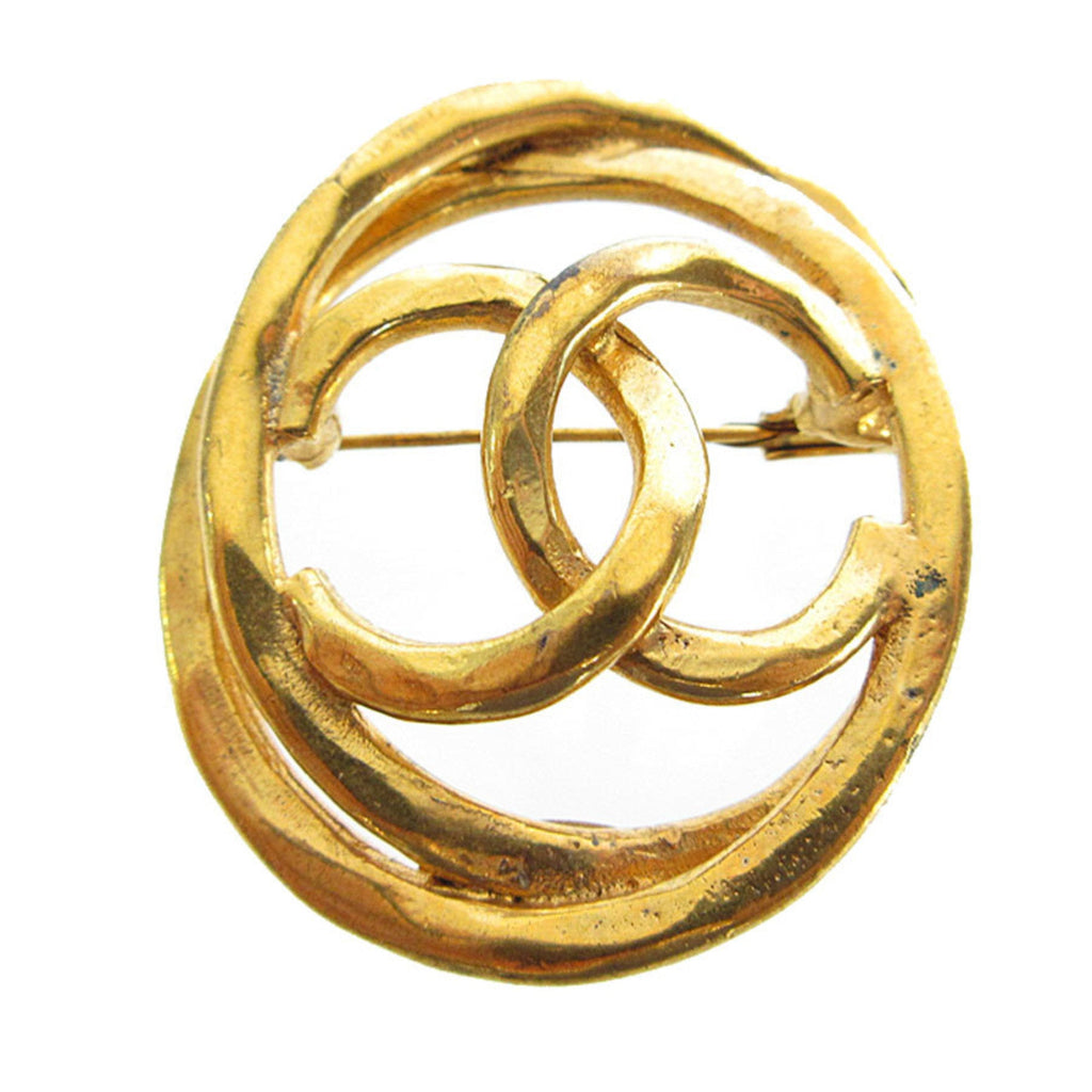 CC Logo Brooch Gold-Tone Metal