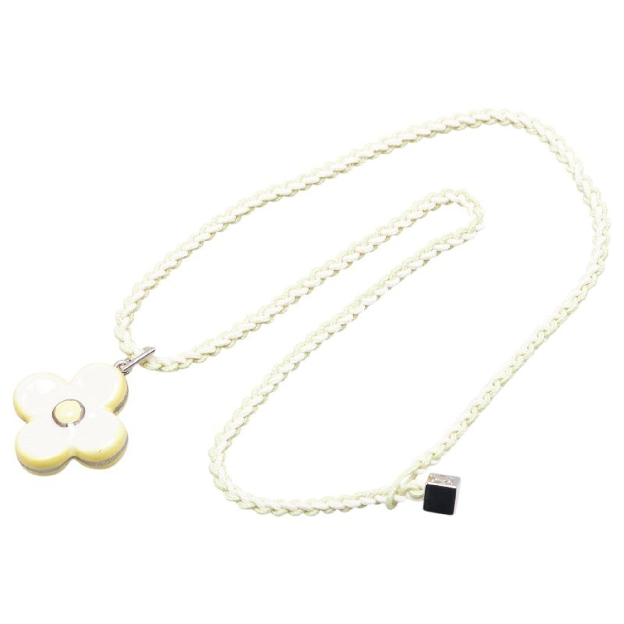 Collier Fleur Pendant Necklace Ceramic and Cotton White and Yellow