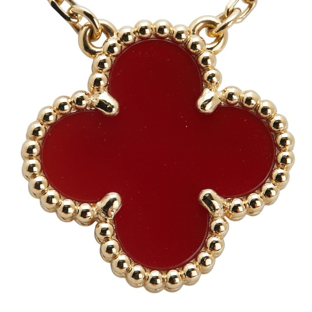 Vintage Alhambra Pendant Necklace 18K Yellow Gold and Carnelian