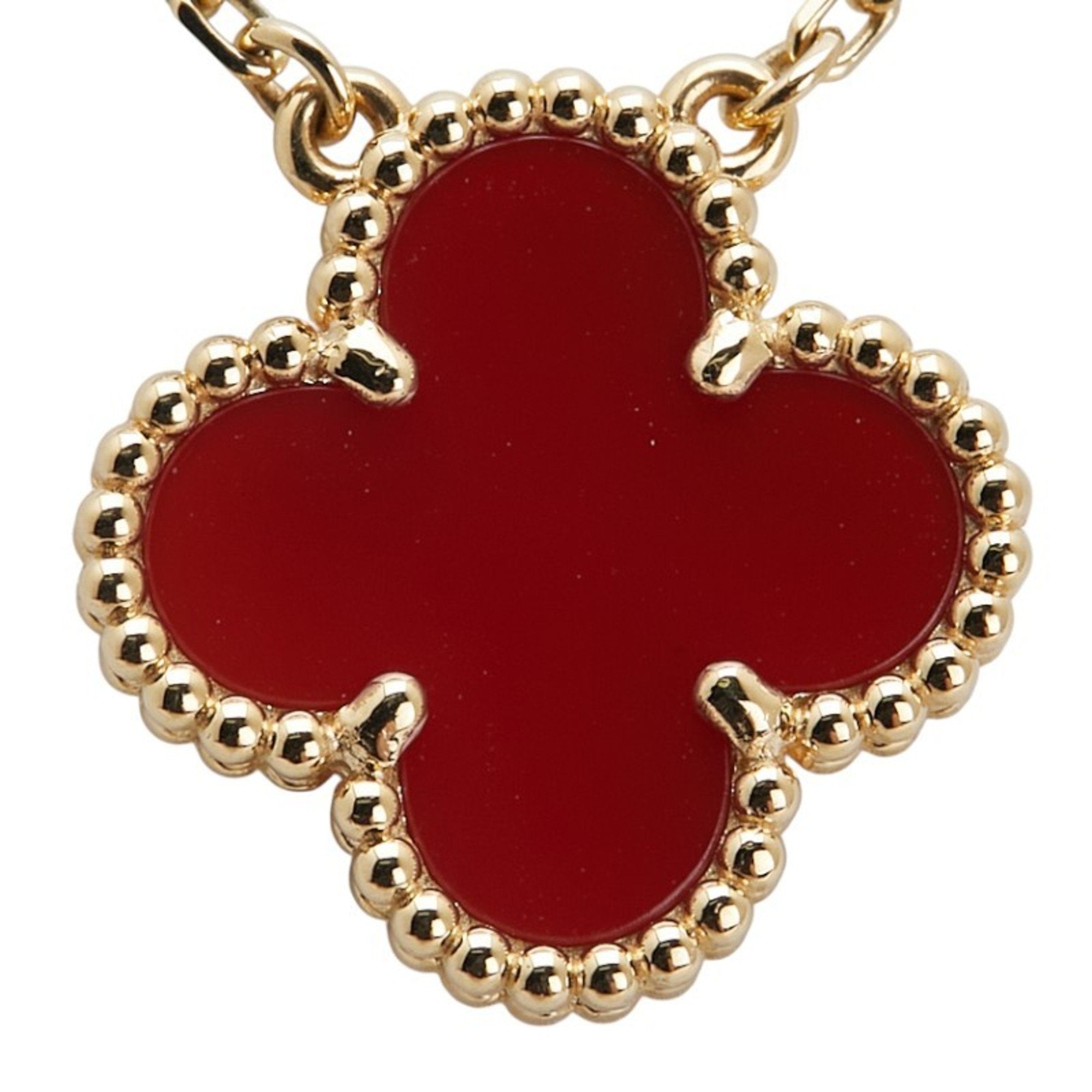 Vintage Alhambra Pendant Necklace 18K Yellow Gold and Carnelian