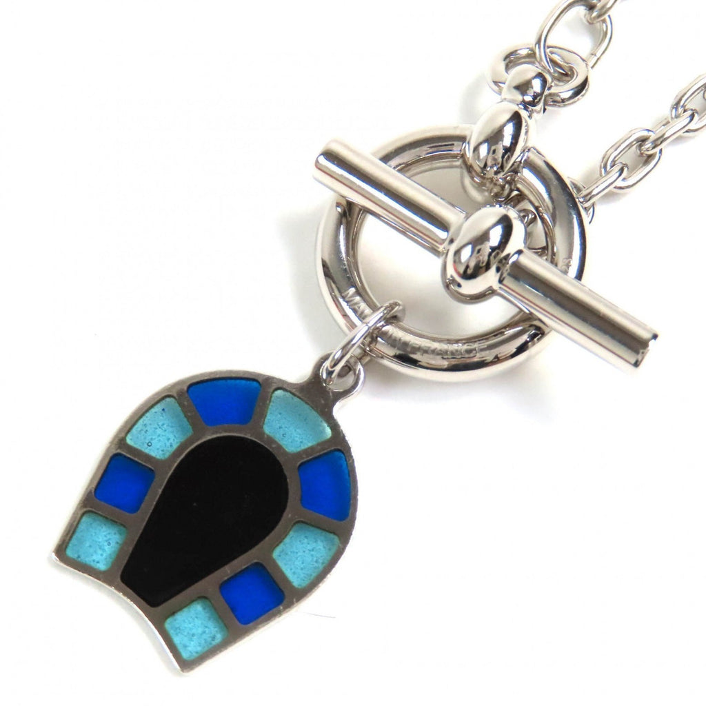 Horseshoe Pendant Necklace Enamel Blue