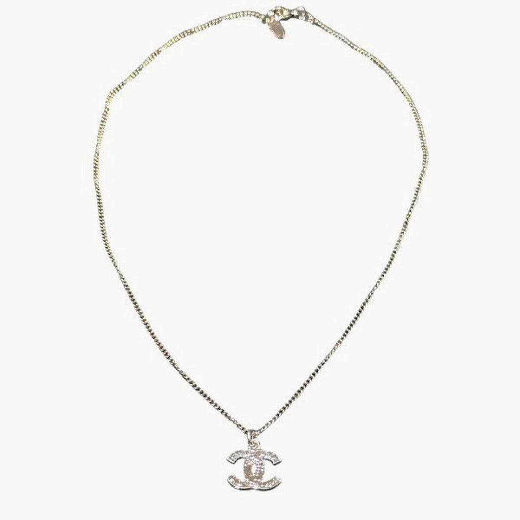CC Logo Pendant Necklace Silver-Tone Metal
