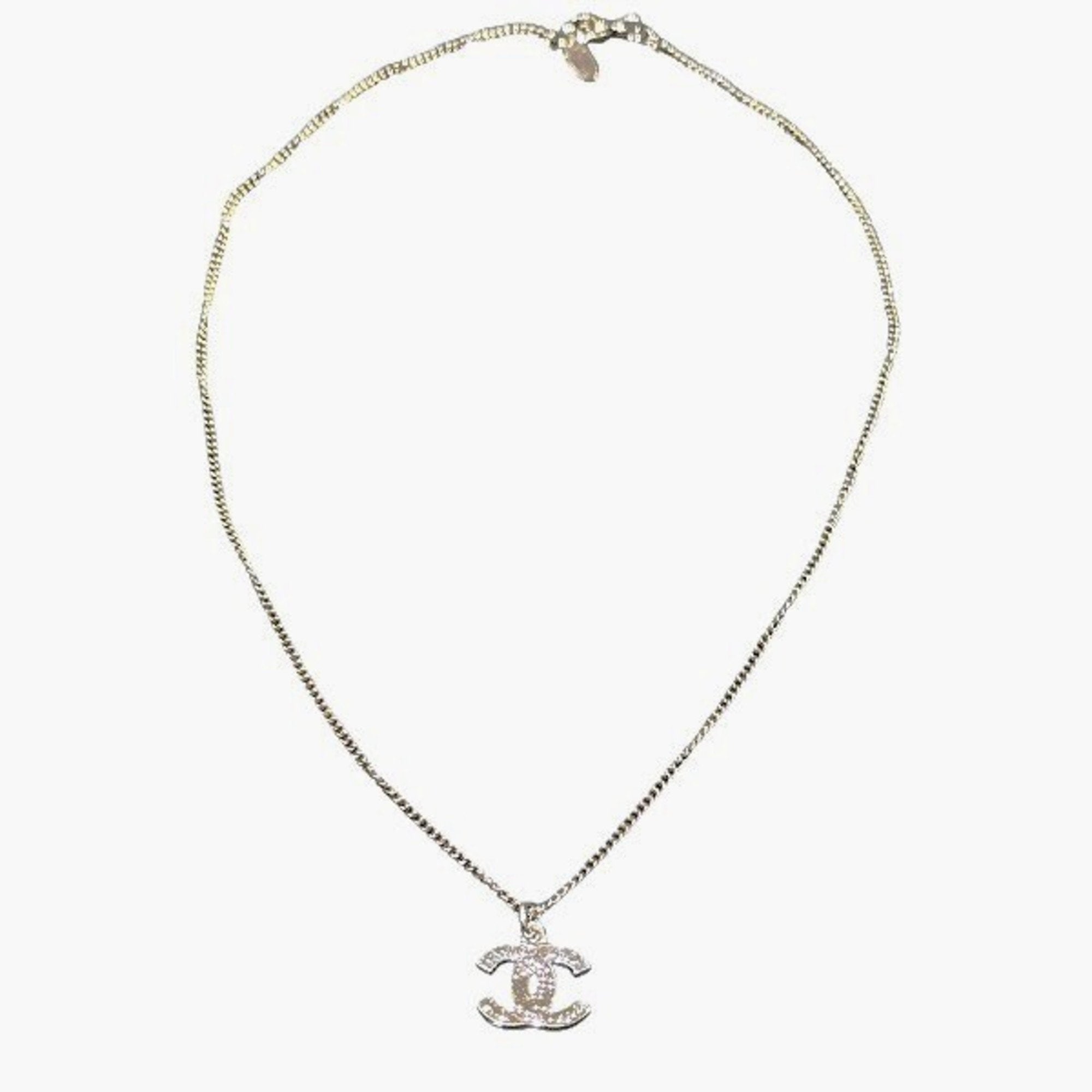 CC Logo Pendant Necklace Silver-Tone Metal