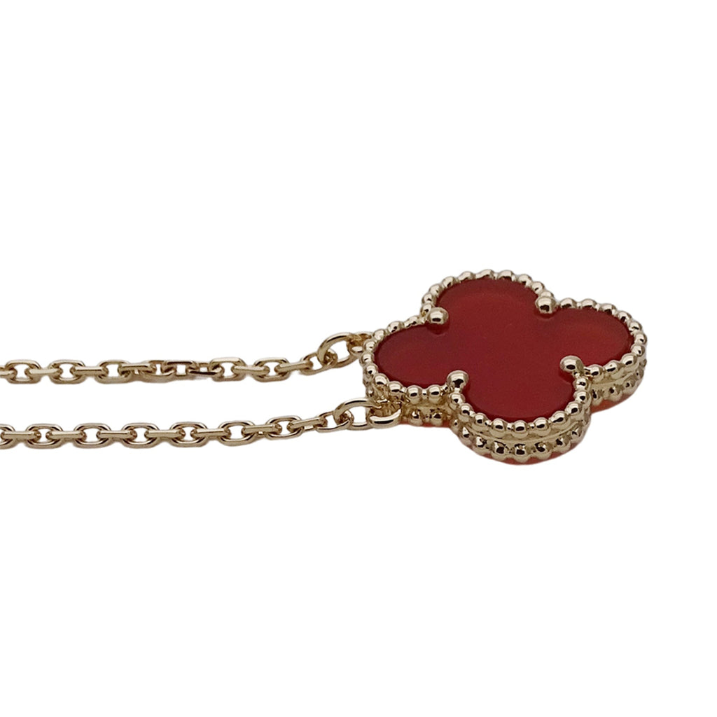 Vintage Alhambra Pendant Necklace 18K Yellow Gold and Carnelian