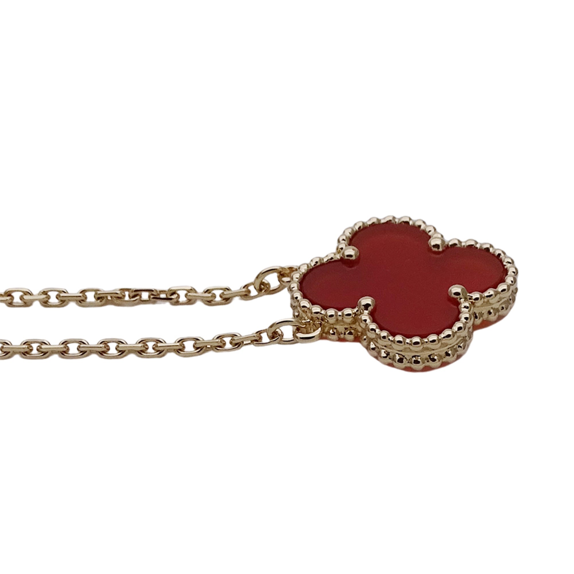 Vintage Alhambra Pendant Necklace 18K Yellow Gold and Carnelian