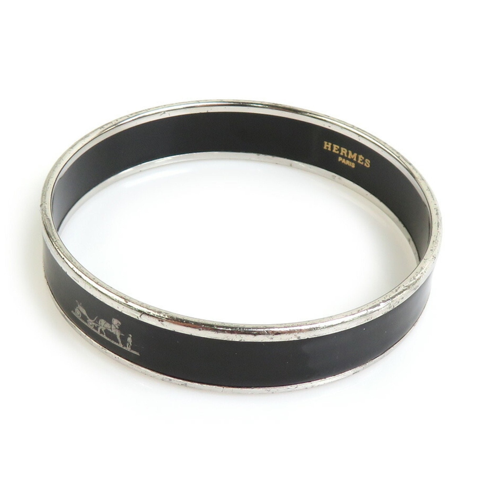 Bracelet Enamel and Metal Black and Silver