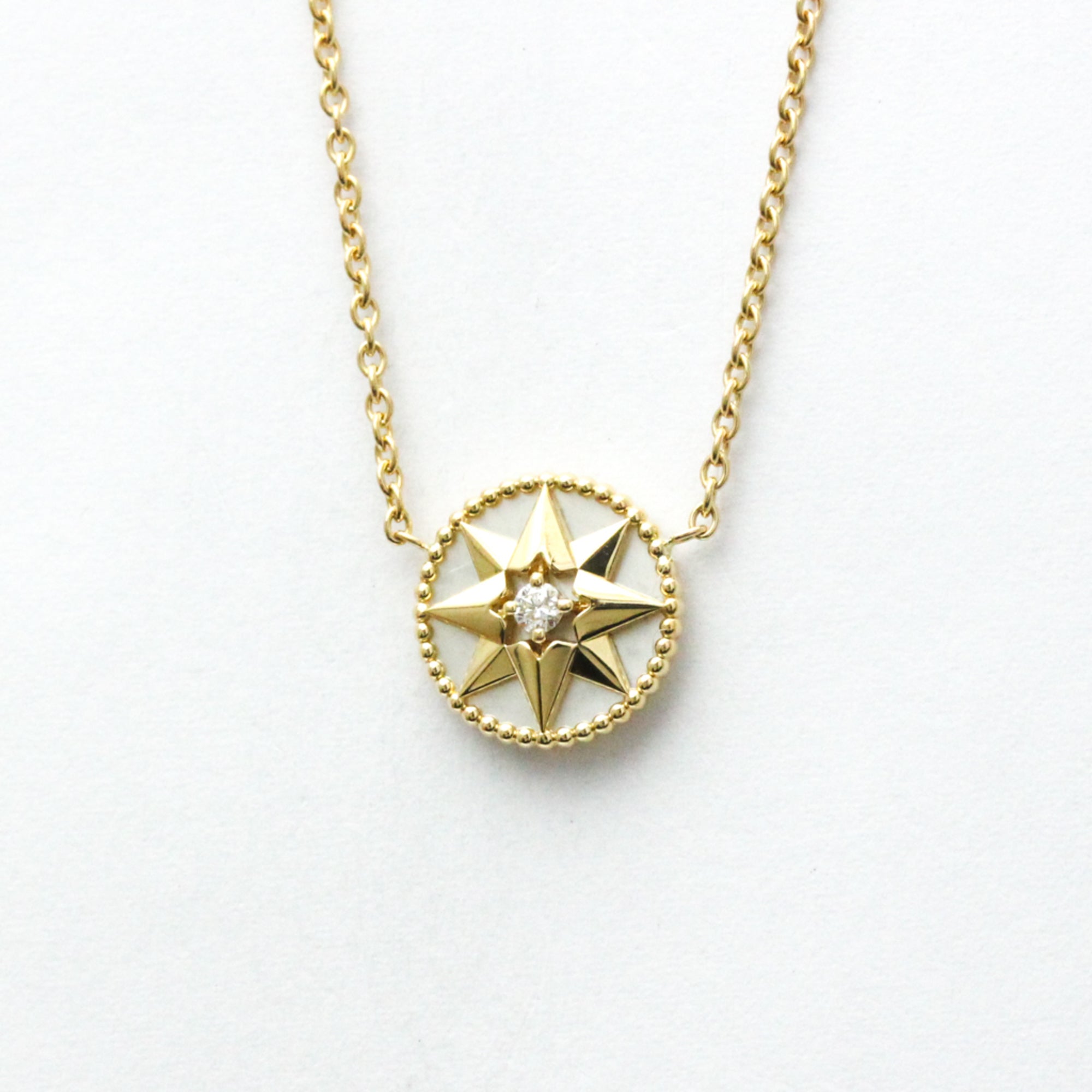 Pendant Necklace 18K Yellow Gold with Diamond and Mother of Pearl