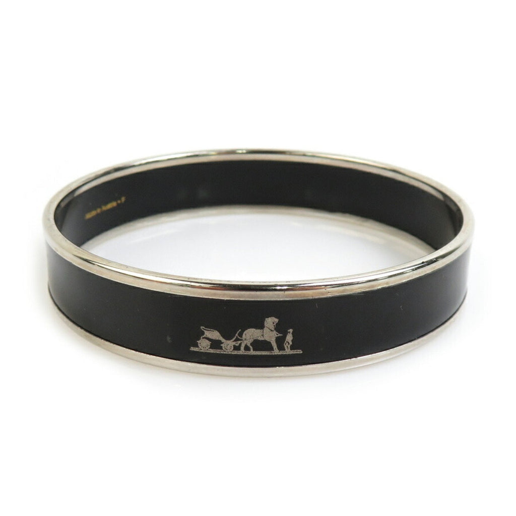 Bangle Bracelet Enamel and Metal Black and Silver