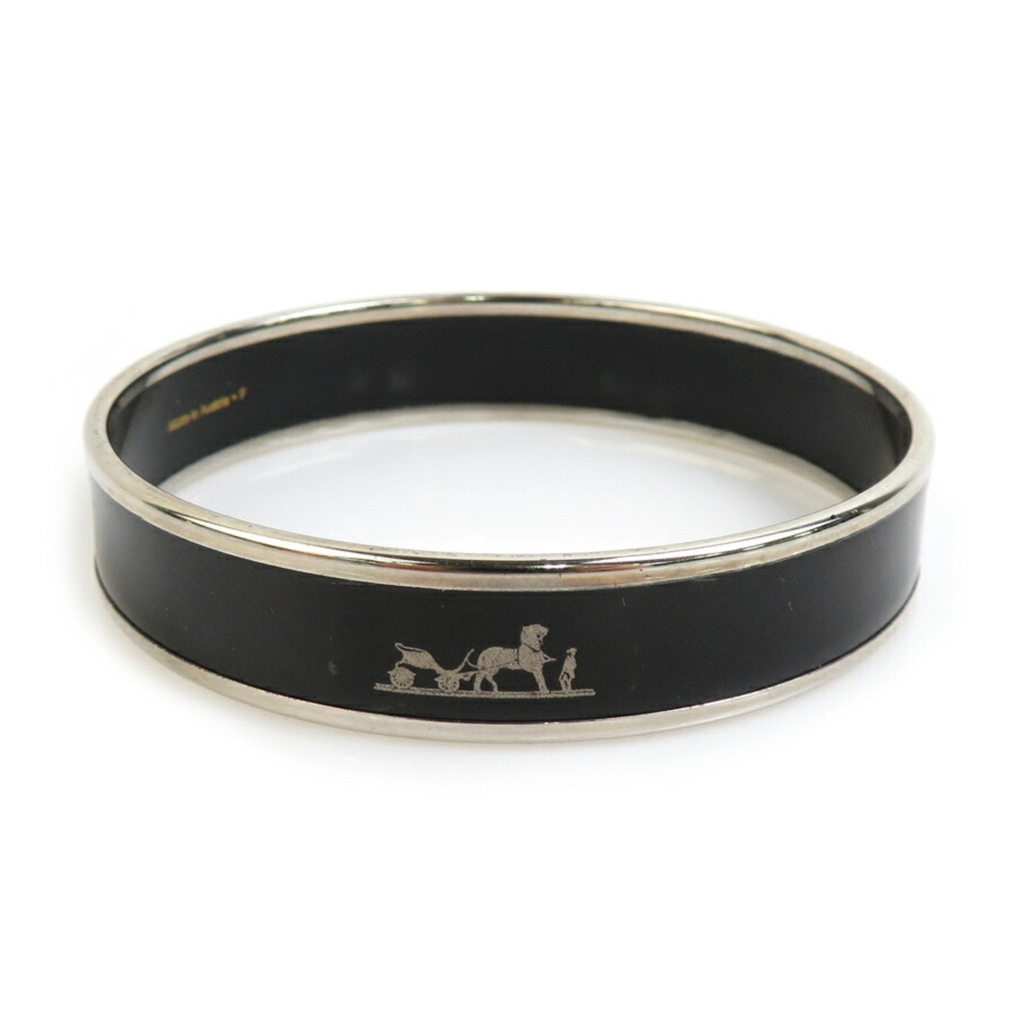 Bangle Bracelet Enamel and Metal Black and Silver