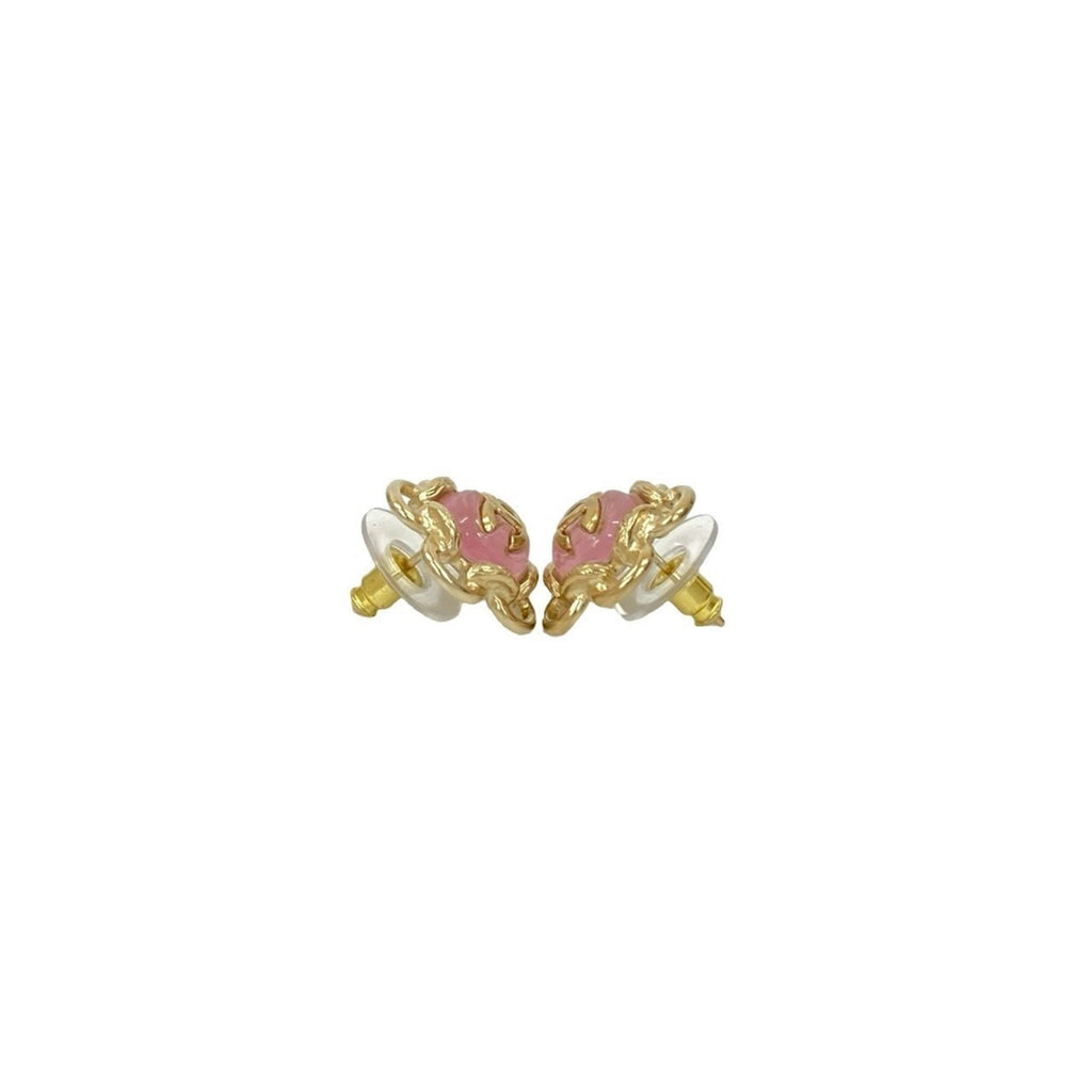 CC Logo Flower Earrings Metal Gold-Tone Metal