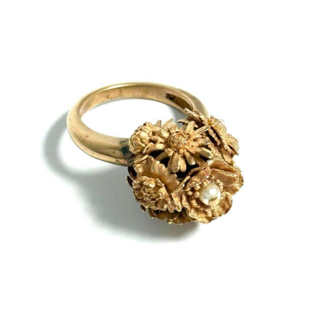 Ring Artificial Pearl and Metal Pink Gold