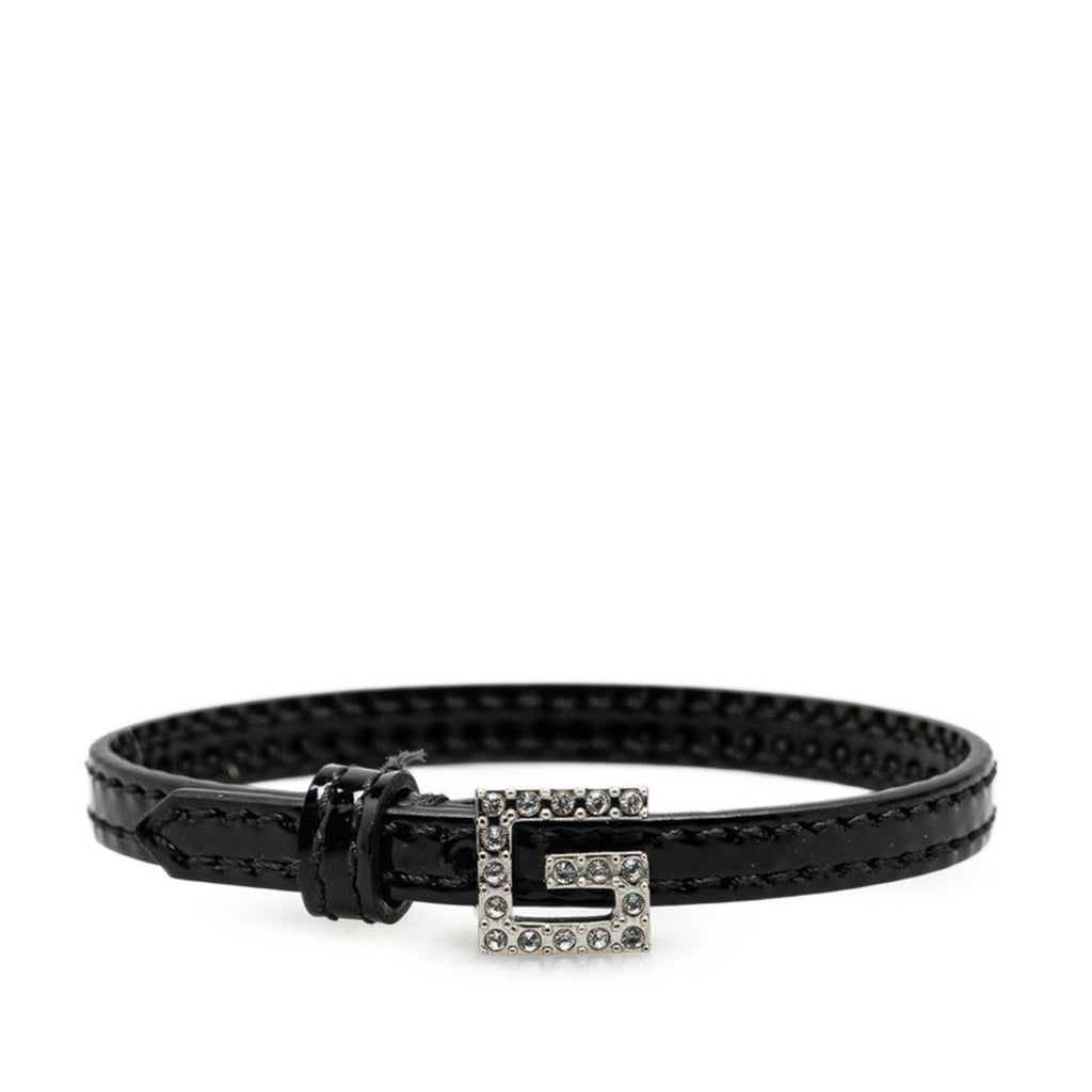 Square G Rhinestone Bracelet Black Leather