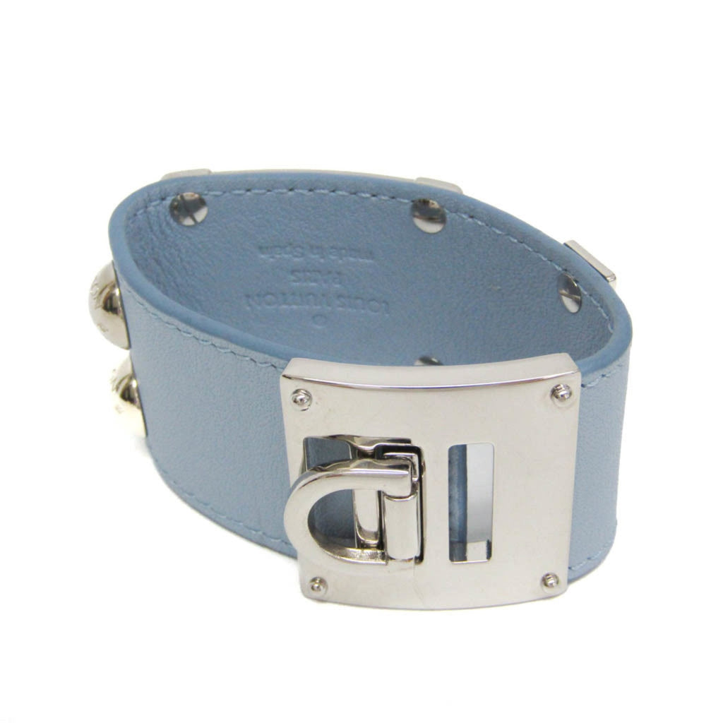 Bangle Leather and Metal Light Blue and Silver Bracelet