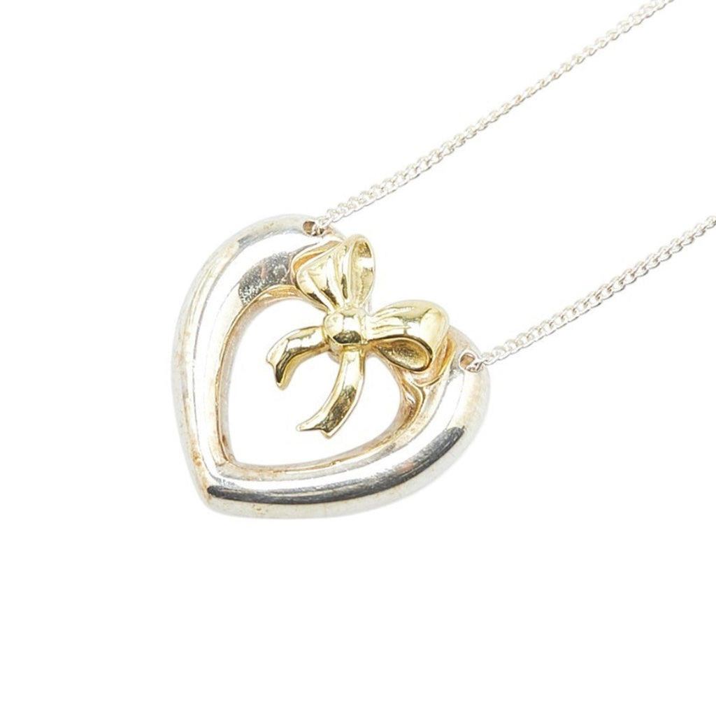 Heart Ribbon Pendant Necklace Sterling Silver and 18K Yellow Gold