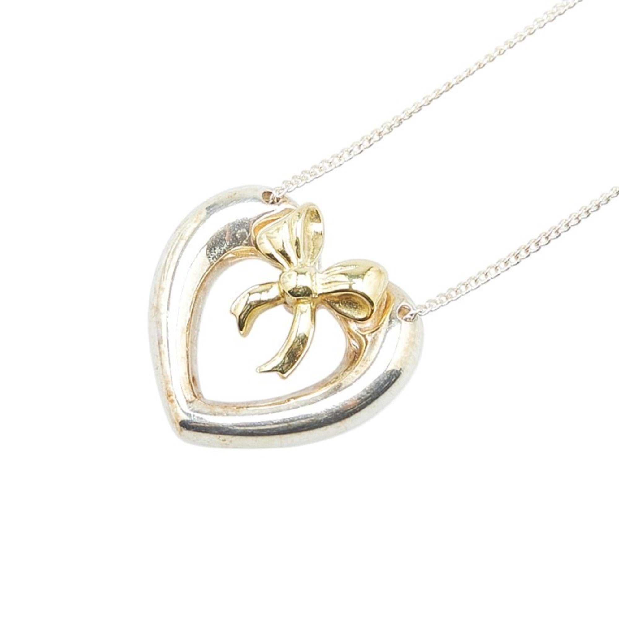 Heart Ribbon Pendant Necklace Sterling Silver and 18K Yellow Gold