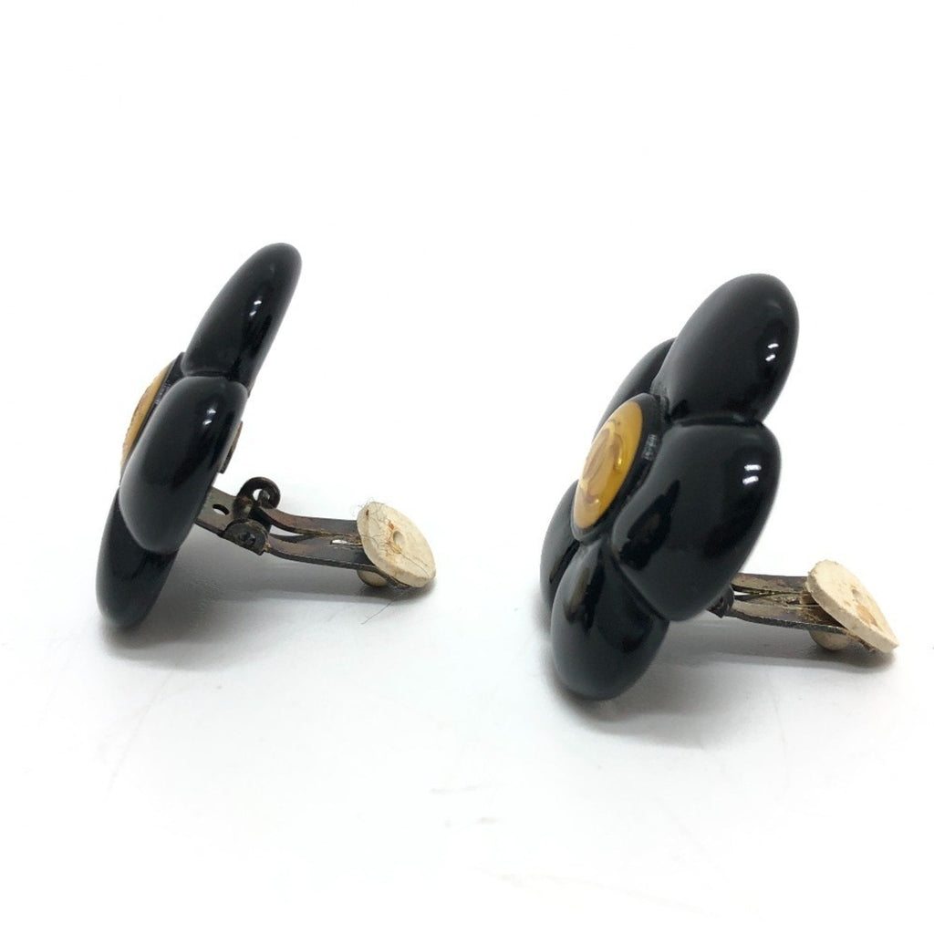 CC Logo Flower Clip-On Earrings Gold-Tone Metal