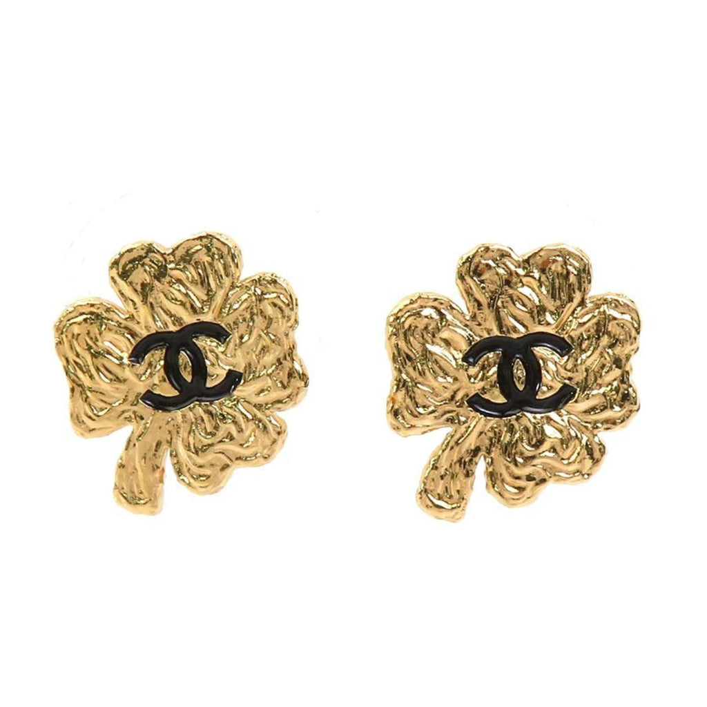 CC Logo Clover Earrings Gold-Tone Metal