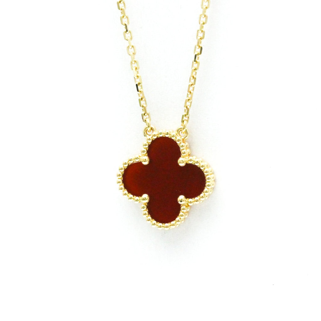 Vintage Alhambra Pendant Necklace 18K Yellow Gold and Carnelian