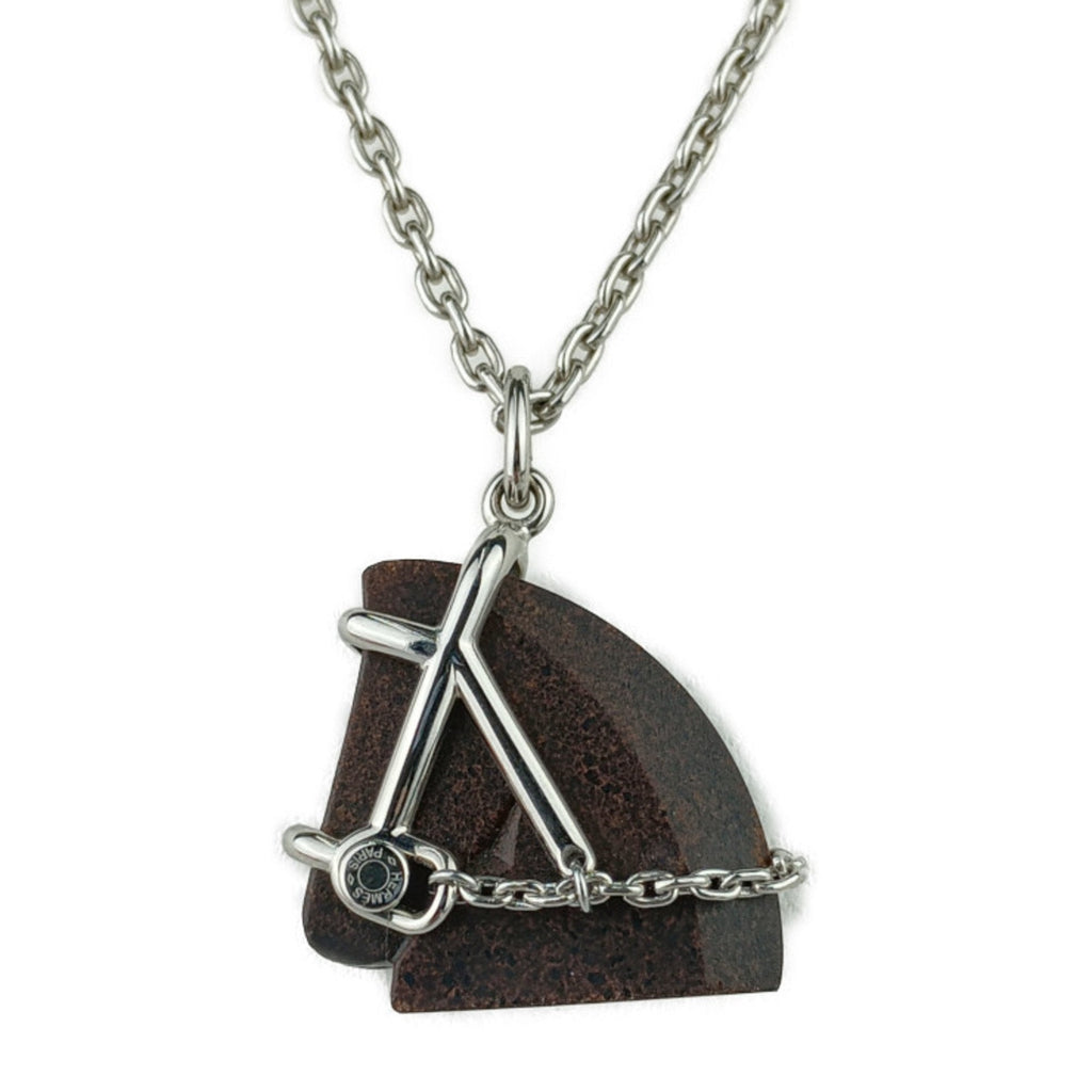 Pendant Necklace Metal Brown and Silver